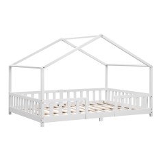 Pat copii design casuta Treviolo 120 x 200 cm lemn alb mat lacuit [en.casa] HausGarden Leisure foto