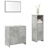VidaXL Set mobilier de baie, 3 piese, gri beton, lemn compozit