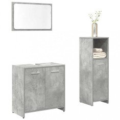 vidaXL Set mobilier de baie, 3 piese, gri beton, lemn compozit 3324851