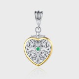 Cumpara ieftin Pandantiv din Argint 925 Bicolor , Model Inima Vintage Filigranata cu Zirconiu Verde Smarald