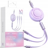 Mcdodo 3In1 Cablu Usb Retractabil Usb-C Lightning Micro Usb Violet Strălucitor