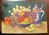 Cumpara ieftin CY - Tablou &quot;Ceainic si Castron cu Fructe&quot; u/c semnat Inga 1978 / 41 cm x 30 cm, Natura statica, Ulei, Realism