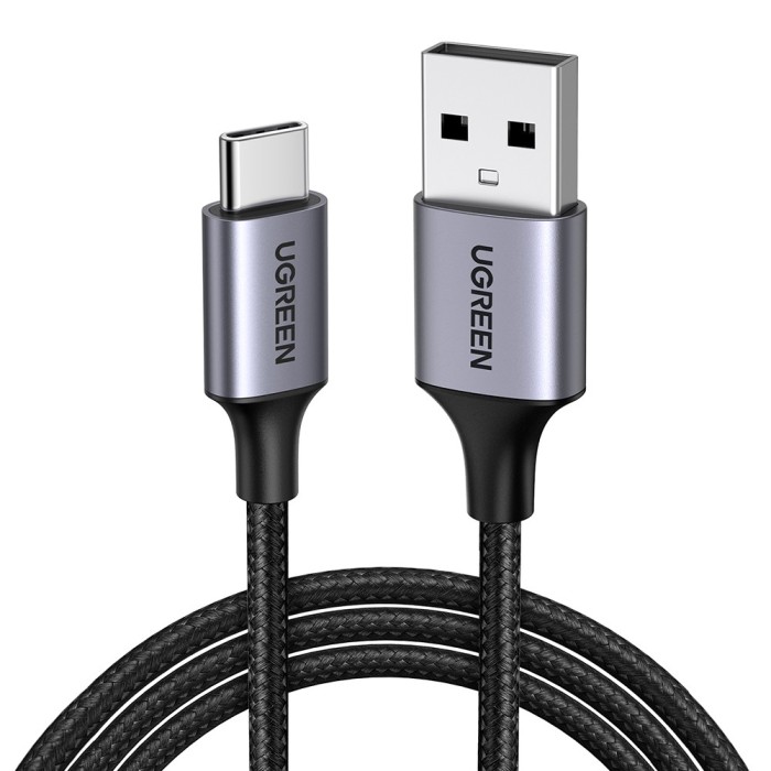 Ugreen - Data Cable US288 (60126) - USB to Type-C, Fast Charging, 3A, 18W, 480Mbps, Nylon Braided, 1m - Space Gray