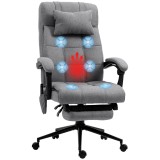 Vinsetto Scaun Birou cu Masaj și cu &Icirc;ncălzire, Fotoliu Birou cu Spătar &Icirc;nclinabil 155&deg;, Suport Picioare, 66x76x112-120cm,Gri | Aosom Romania