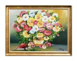 Cumpara ieftin Tablou inramat cu bujori, crizanteme, margarete si carte, Beatitudine, 80x60cm ulei pe panza Constantin Feraru
