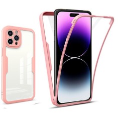 Husa iPhone 14 Pro Max 360 grade silicon TPU transparenta Roz foto