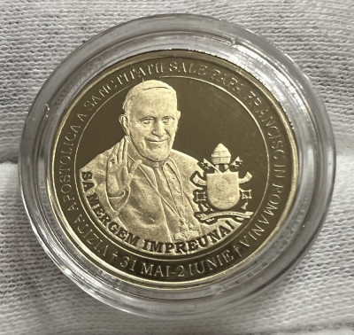 50 Bani 2019 PROOF, Alama, Romania, Vizita Papei Francisc in Romania foto