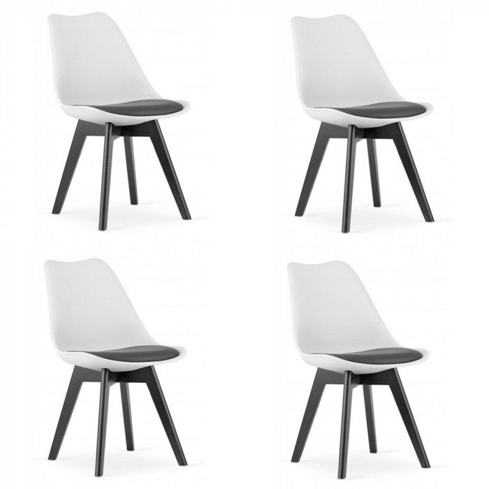 Set 4 scaune bucatarie/living, Artool, Mark, PP, lemn, alb si negru, perna neagra, 49x43x82 cm