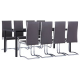 VidaXL Set mobilier de bucătărie, 9 piese, gri, piele ecologică