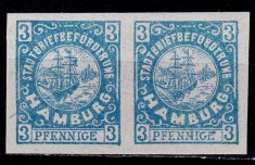 ✅ ( S45 ) Germania veche 3pf/1888 -Serviciul Municipal de Transport al Scrisorilor Hamburg 1888/Posta locala "Corabie in medalion ", serie pereche,MNH