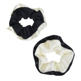 Elastice Păr Textile, Set 2 Bucăți, Bicolore, Negru Ecru, Textură Satinată, Oem