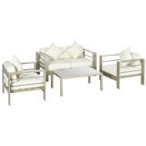 Cumpara ieftin Outsunny Set de mobilier de gradina din 4 piese, cadru de aluminiu, mobilier de curte, cu sezut cu perne gros, 2 scaune | AOSOM RO