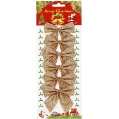 Set 6 ornamente pentru bradul de Craciun, fundita, 8cm, auriu Household NewTrend