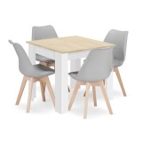 Set masa pentru sufragerie/living + 4 scaune Mark gri, Artool, lemn, stejar sonoma si alb, 80x80x75 cm
