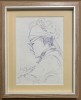 Tablou 1996 Portret Maria grafică &icirc;n creion și pix inramat 22x27cm, Portrete, Cerneala, Realism