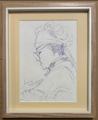 Tablou 1996 Portret Maria grafică &amp;icirc;n creion și pix inramat 22x27cm foto