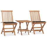 Cumpara ieftin Set mobilier exterior pliabil cu perne, 3 piese, lemn masiv tec