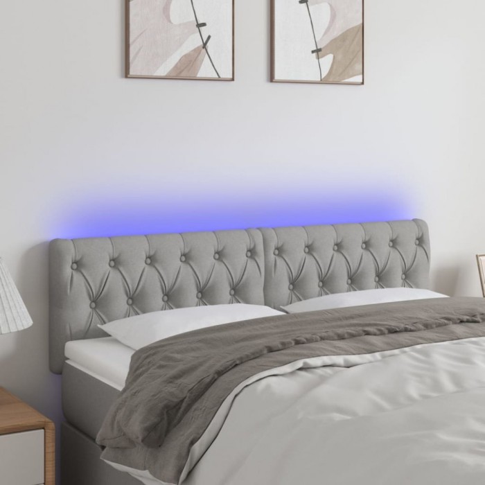 vidaXL Tăblie de pat cu LED, gri deschis, 144x7x78/88 cm, textil 3121946