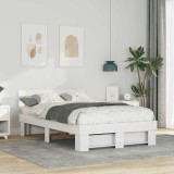 VidaXL Cadru de pat cu headboard Alb 135 x 190 cm Lemn masiv de pin