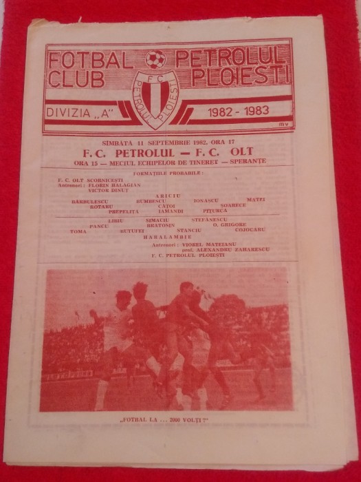 Program meci fotbal PETROLUL PLOIESTI - FC OLT (11.09.1982)