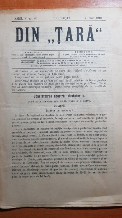 revista DIN &quot;TARA&quot; 4 iunie 1910-art. din bucuresti,romanii din ardeal
