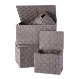 Cumpara ieftin Set 4 cutii depozitare cu capac maro 23 x 17 x 19 cm, 38 x 27,5 x 20 cm, 40 x 29,5 x 20,5 cm