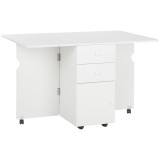 HOMCOM Masa de Bucatarie pliabila cu 2 Sertare si Dulapior cu Usi, Masa Plianta cu 6 Roti din PAL, 120x80x75 cm, Alb