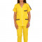 Costum medical cu motive traditionale, cu bluza si pantaloni galbeni cu elastic XS INTL