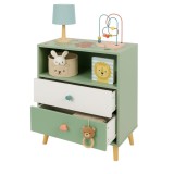 Cumpara ieftin Dulap pentru jucarii si haine pentru copii GINGER HOME Raft pentru camera copilului cu 2 sertare Ursulet FOREST