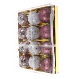 Globuri de Craciun, roz, SYQB-0120331, 8 cm, plastic, rotunde, set 12 bucati