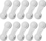 Cumpara ieftin Set 10 Sisteme Siguranta Copii Blocare Usi Sertare, Autoadezive, ABS, Albe, Protectie Bebe