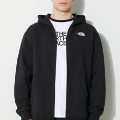 The North Face bluză M Essential Fz Hoodie bărbați, culoarea negru, cu glugă, cu imprimeu, NF0A87FBJK31