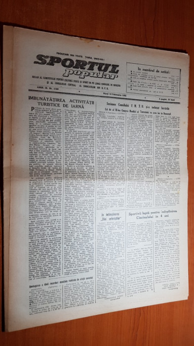 sportul popular 10 februarie 1953-rosiorii de vede,competitii de schi,bob,lupte