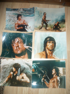 Set 6 Fotografii Film Rambo I -1982 cu Sylvester Stallone , dim.=30x24 cm foto