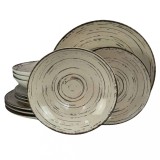 Set farfurii 12 piese, 4 persoane, Stone Alb Ivoire/Negru