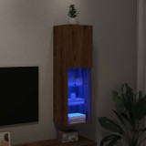 Comodă TV cu lumini LED, stejar artizanal, 30,5x30x102 cm