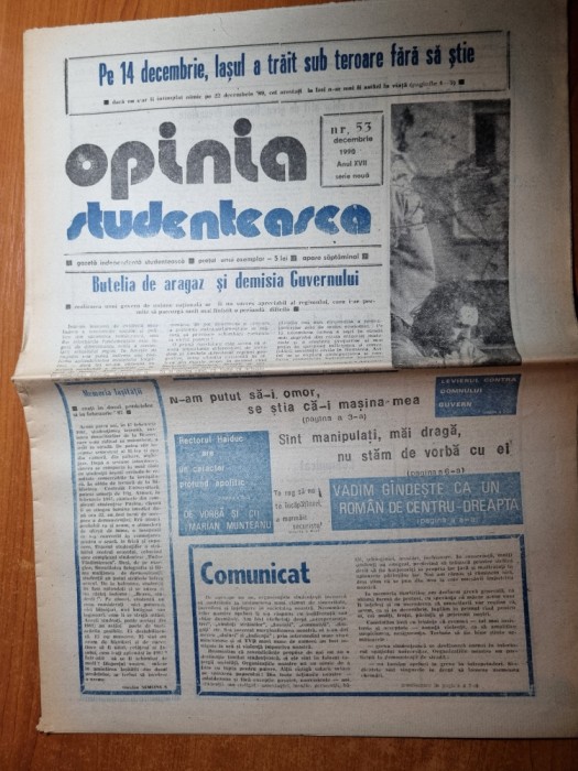 ziarul opinia studenteasca decembrie 1990-marian munteanu
