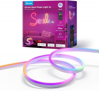 Banda LED Govee Neon Rope 2 H61D4-W RGBIC, Inteligenta, 4m, Sincronizare Muzica, Matter, Wifi, Alexa, Google Asistant - alb foto
