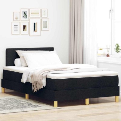vidaXL Pat boxspring cu saltea cu saltea Negru 120 x 190 cm țesătură 3338904 foto