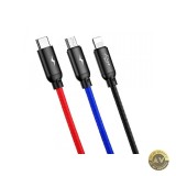 Cablu Incarcare USB-A - Lightning / microUSB / USB-C Baseus Colors 3in1 20W 1.2m Negru CAMLT-BSY01