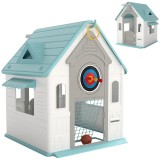 AIYAPLAY Căsuță de Joacă 5-&icirc;n-1 pentru Copii, de Exterior și Interior, cu Coș de Baschet, Poartă de Fotbal, Tablă de Darts, Joc de Aruncare a Inelelor