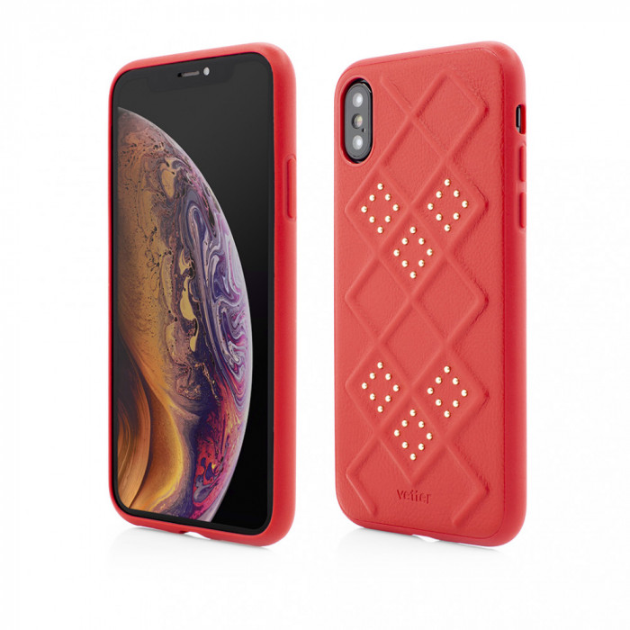 Husa Vetter pentru iPhone Xs Max, Smart Case, 3D Rhombus Design, Rosu