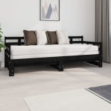 Pat de zi extensibil, negru, 2x(80x200) cm, lemn masiv de pin
