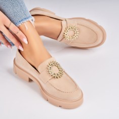 Pantofi dama casual Bej din Piele Ecologica Intoarsa Gursi A4703 foto