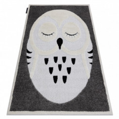 Covor modern pentru copii JOY Owl, Bufniţă - structural pe două niveluri de lână gri / crem, 160x220 cm