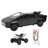 Macheta metal Replica Tesla Cybertruck XLG 1:24 neagra- cu ATV, Statia de Incarcare, Sunete si Lumini