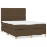 Cumpara ieftin Pat continental cu saltea, maro inchis, 140x200 cm, textil