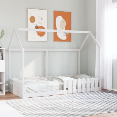 Cadru pat tip casă pentru copii alb 90x190 cm lemn masiv de pin foto