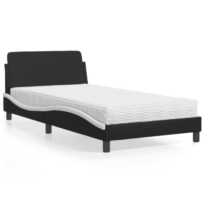 vidaXL Pat cu saltea, negru și alb, 100x200 cm, piele ecologică 3208362