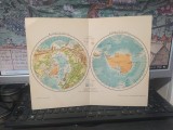 Hartă fizică Polul Nord și Polul Sud, Nordpolarkarte, Sudpolarkarte, circa 1920, kartographie und druck Georg Westermann, Braunschweig, 181